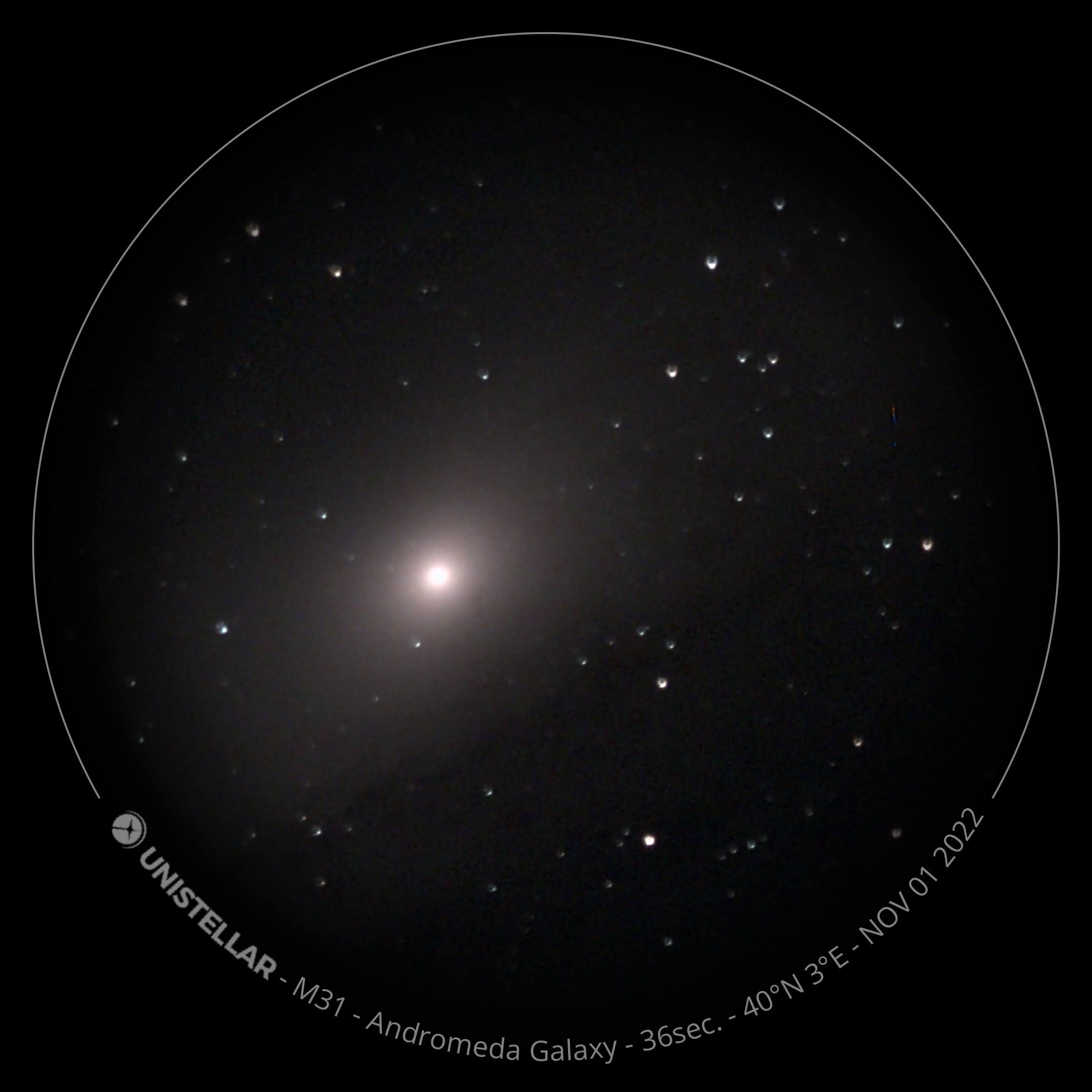 Observación de la galaxia de Andrómeda con un telescopio eVscope